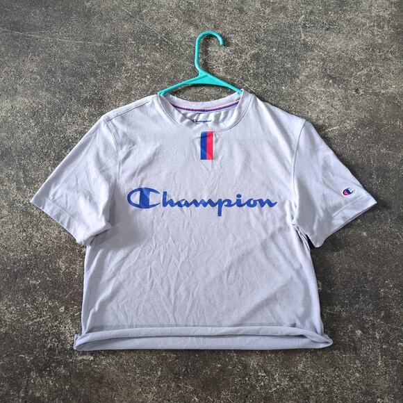 Champion Crop Top Shirt Womens S Gray Cropped Retro Y2K Gym Workout Summer - Picture 1 of 6